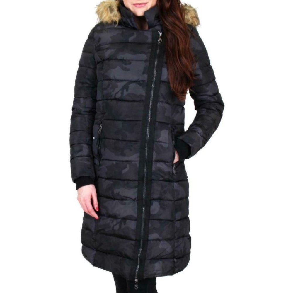 Nanette Lepore Asymmetrical  Hooded Puffer Coat Jacket Parka thumbholes Hood M